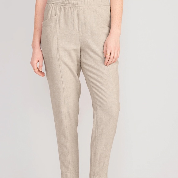 NWT OLD NAVY High-Waisted Cropped Linen-Blend Tapered Pants Flax Linen MEDIUM - Picture 2 of 5
